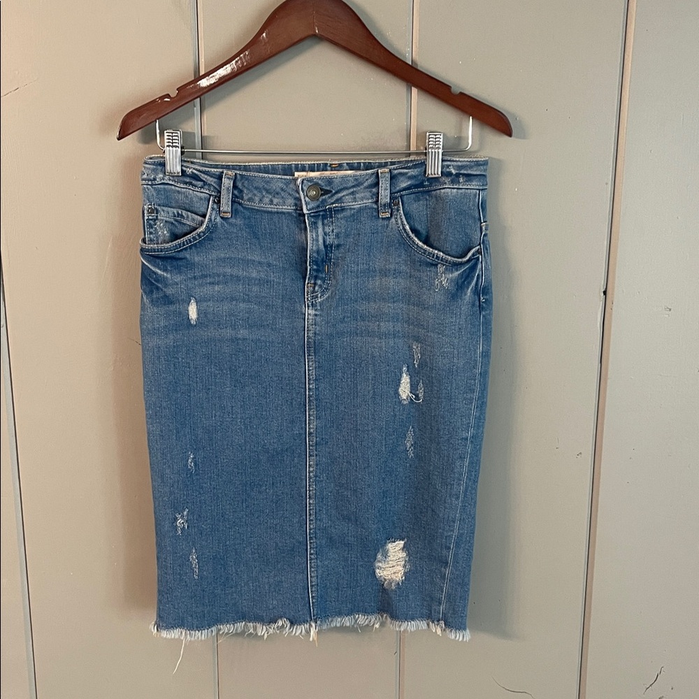 Leara Skirt Jean Distressed Denim Pencil Straight Western Cowgirl Festival Boho